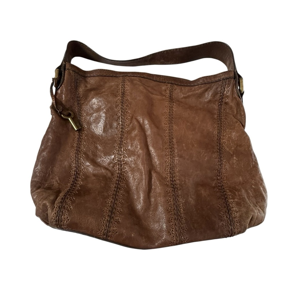 Vtg Fossil Floral Tooled Embossed Soft Leather Slouchy Hobo Purse Shoulder Key